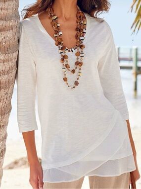 Soft Surroundings Cream Layered Tee | Lagenlook Boho Flowy Top